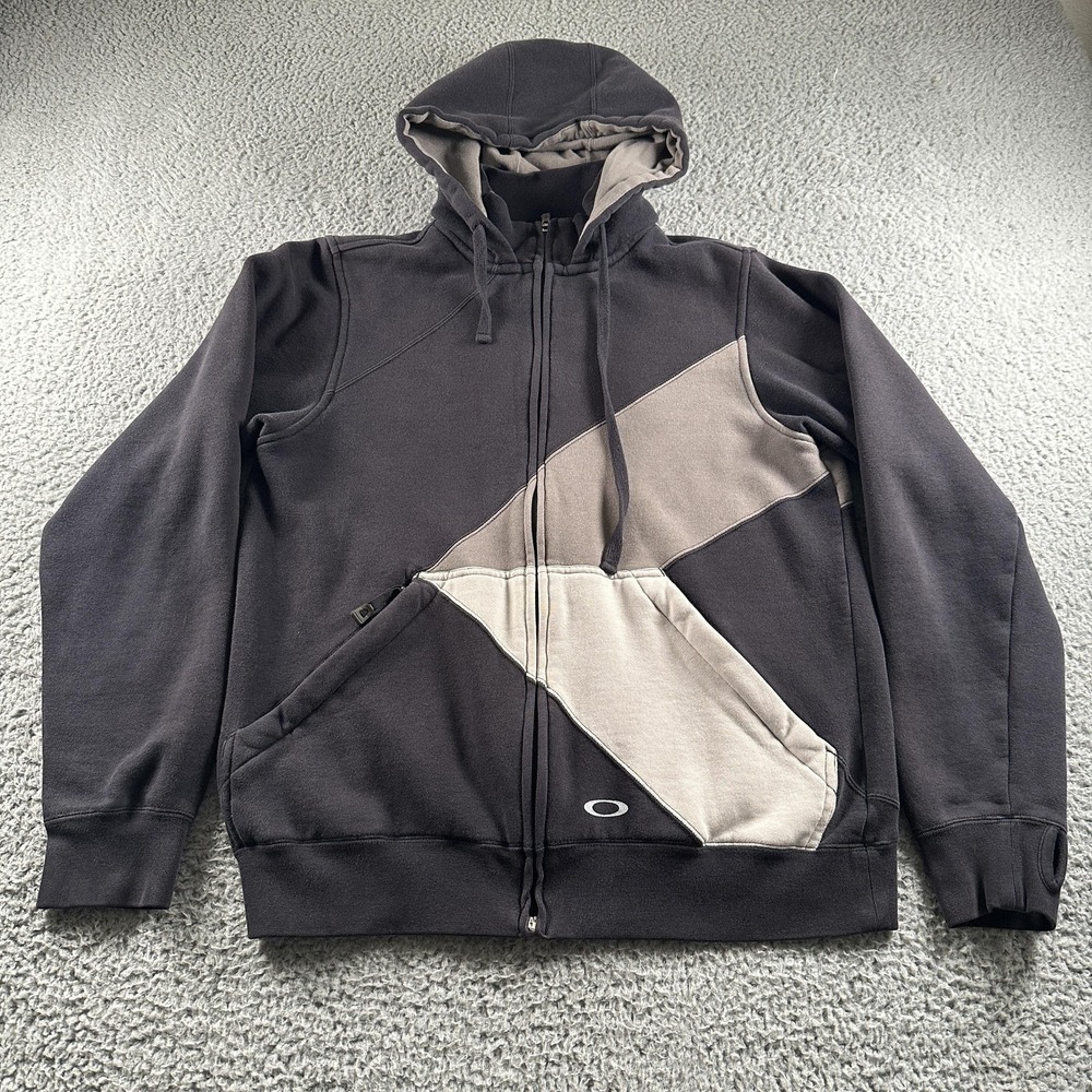 Vtg Y2K Oakley Hoodie Mens M Gray Full Zip Fleece Forged Goods Logo Sweatshirt